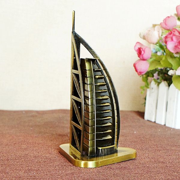 ERMAKOVA Metal Dubai Burj Al-Arab Hotel Glorious Arab Tower Figurine Model Home Office Desktop Decoration Gift Souvenir T200703