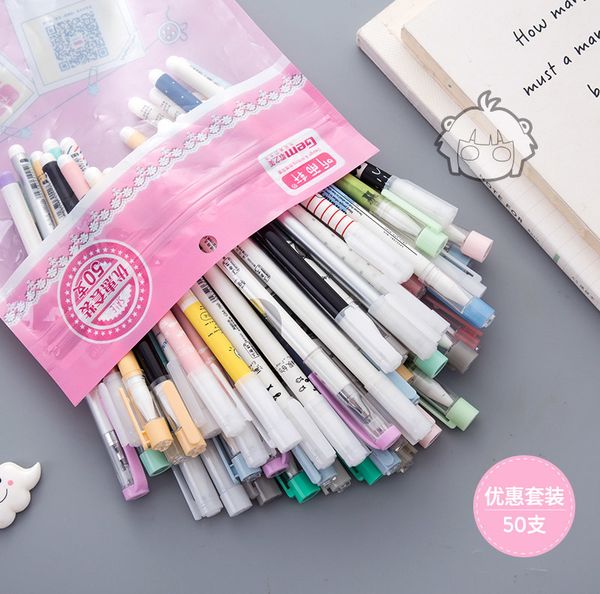 50 pcs-Lot Kawaii gel pens 10 color ink ballpoint pen Ballpoint 0.38mm 0.5mm Stationery Office School supply lapices escolar 201111