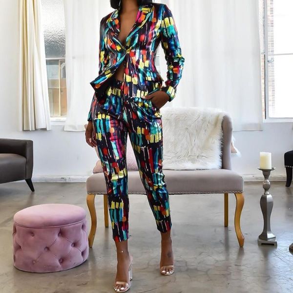 Echoine Colorful Sequin Women Pant Suits Blazer Jacket Pencil Pant 2 Piece Set Work Office business suits combinaison femme1