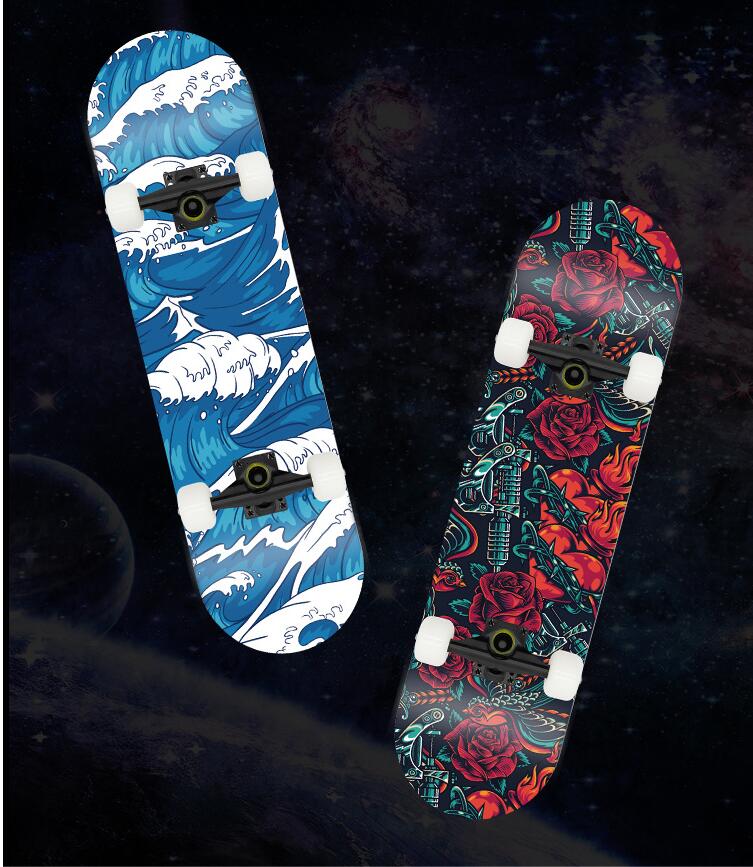 Skateboarding double rocker four-wheel scooter with a variety of styles configuration and wholesale customized skateboard