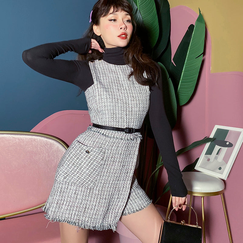 2021 New Recommended Socialite Tweed Pantskirt Design High Street Fashion Playsuits Women Overalls 9RQP