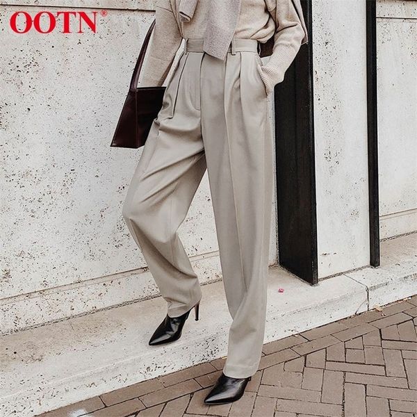 OOTN Spring Elegant Trousers Ladies Office High Waist Pants Pleated Casual Loose Women Ankle-Length Pants Female OL Khaki 201031