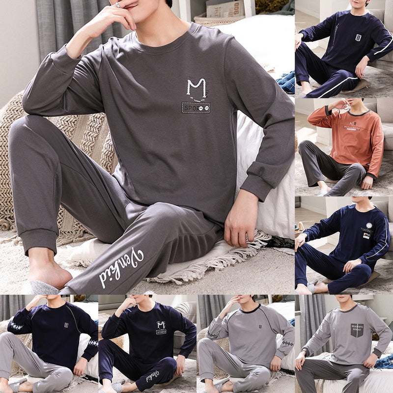 Men&#039;s Pajamas Long Sleeve Trousers Casual Simple Loose Round Neck Suit 2021 Spring Summer Hot-selling Homewear Household Clothes