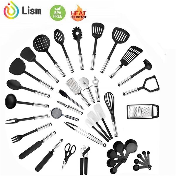 Kitchen 40-Piece Utensils Nylon and Stainless Steel Utensil Nonstick Spatula Cooking Tool Set Gift 201223