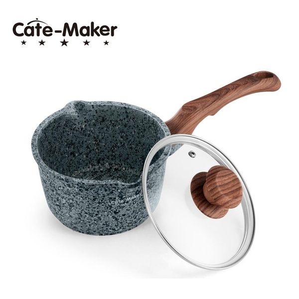 Cate Maker Grey 16cm Soup Pot Cooking Tool Non-stick Milk Pot Mini Sauce Pan Stockpot 201223