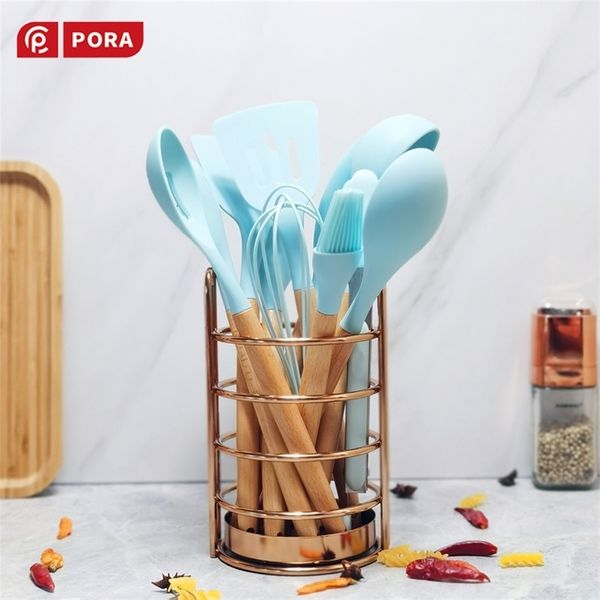 Silicone Kitchen Utensils Set 11-13 Pcs Non-stick Cooking Utensils for Kitchen Silicone Spatula Spoon Set Cooking Tools,9 Colors 201223
