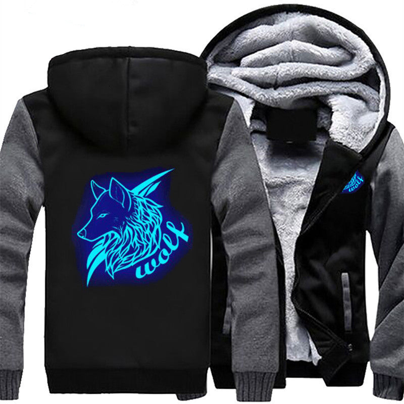 2021 New Us Size Men Women Hoodie Glowing Wolf Man Luminous Jacket Winter Thicken Coat Clothing Casual 782u