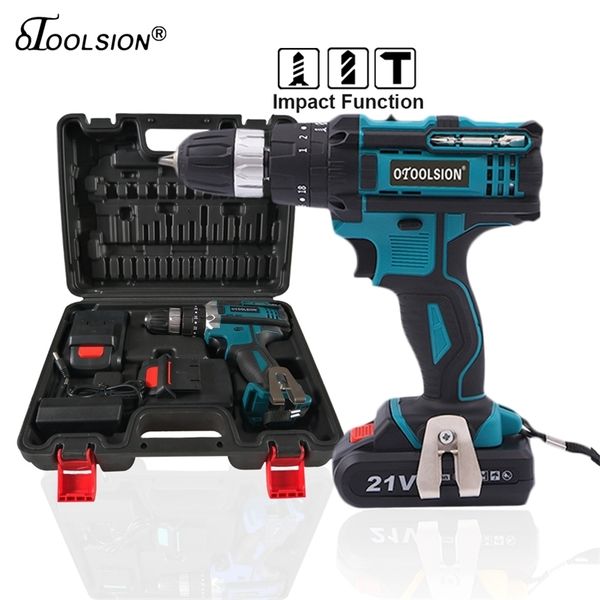 21V 18+3 Torque Impact Drill Cordless Screwdriver Power Tools Screwdriver Impact Hammer Drill Screwdriver With PlasticTool Box 201225