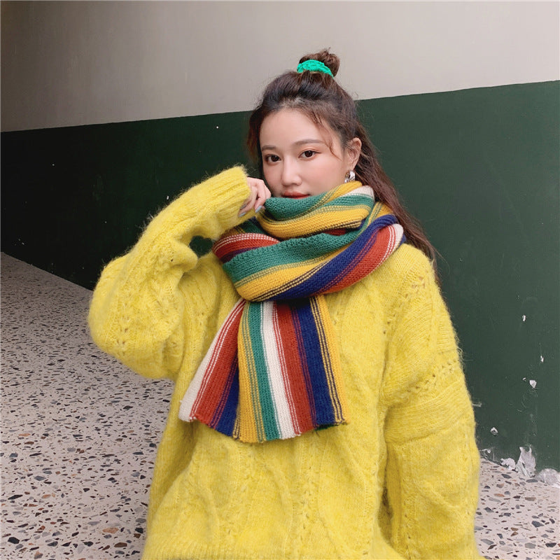 New Full of vitality of the versatile scarf colorful shawl autumn and winter girl sweet Japanese lovely wool knitting scarf