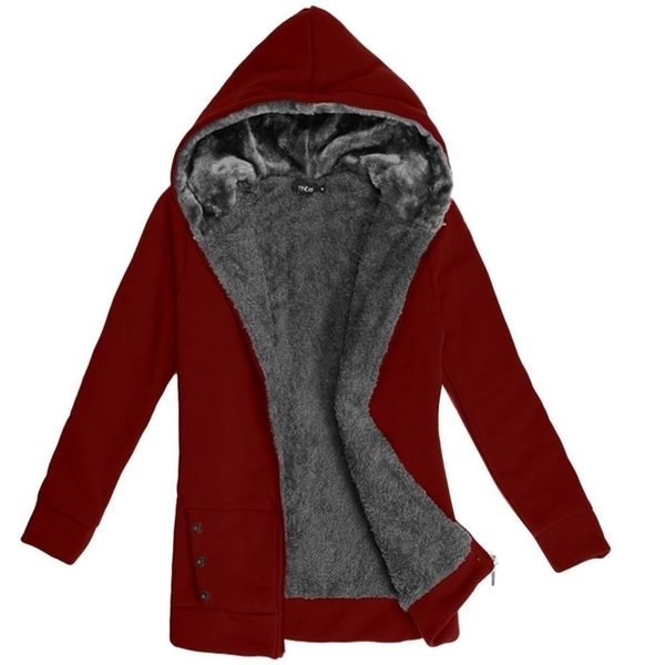 Ekouaer Women&#039;s Thicken Winter Coats Fur Lining Warmer Hoodie Ladies Coat Outerwear Jacket 201028