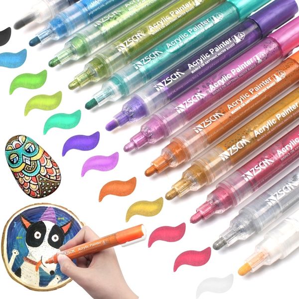 Permanent Marker Colored Acrylic Paint Markers Water-based Highlighter Marker for Tires Rock Canvas Porcelain Wood Metal Marker Y200709