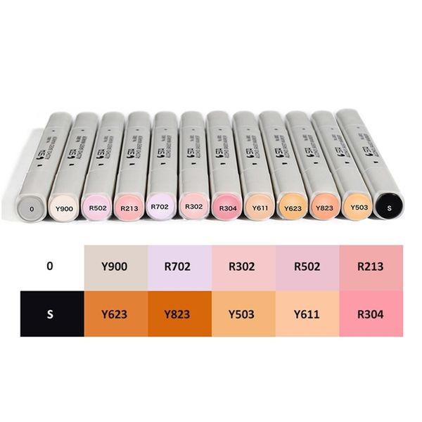 STA 12 Colors-Set Dual Tip Skin Tone Alcohol Markers for Professional Artist Permanent Marker Y200709