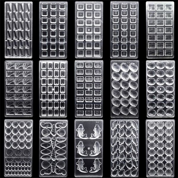3D Polycarbonate Chocolate Bar Molds Tray Plastic Baking Chocolate Candy Moulds Pastry Tools for Bakery Form Mold Bakeware Mould Y200612