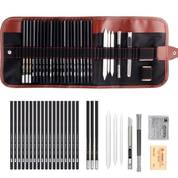TIPTOP 29pcs Drawing Sketch Set Charcoal Pencil Eraser Art Craft Painting Sketching Kit Artist&#039;s Pencils Earser Drawing Supplies Y20070