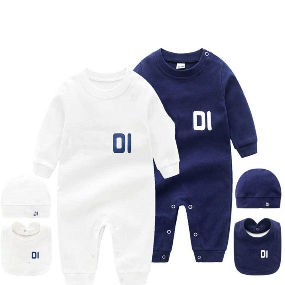 Infant 3 Set Hat Bib Jumpsuit Kids Clothes Girls Boys Letter Clothes Newborn Baby Rompers Toddler Clothes