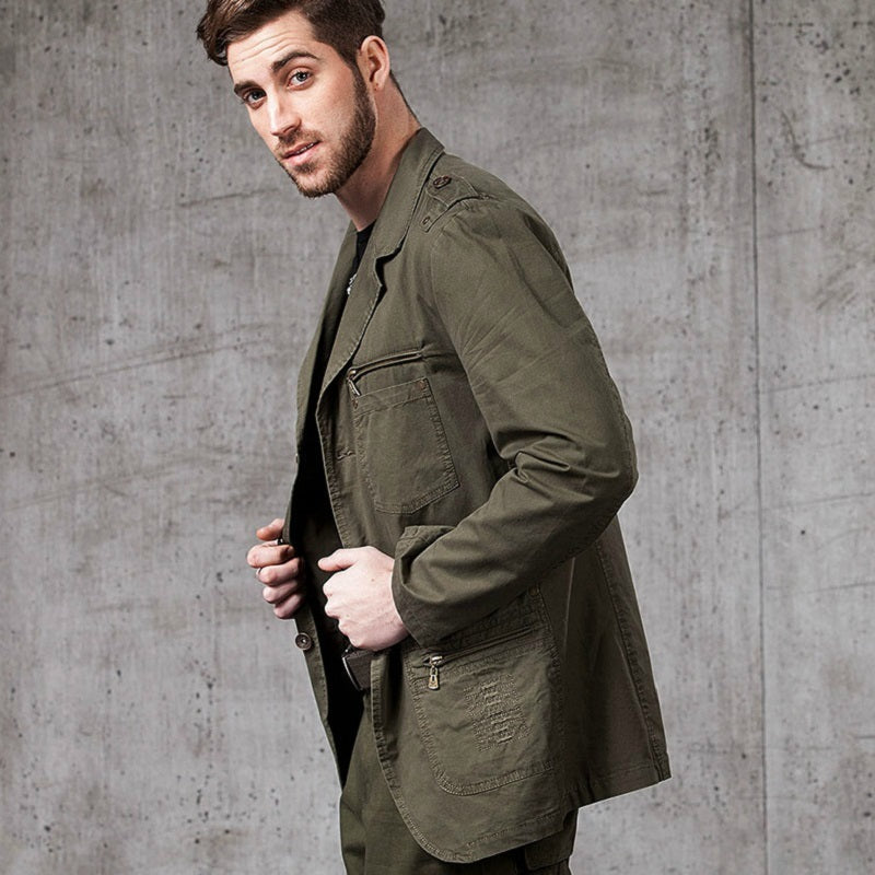 2021 New Military Style Jacket German Army Uniform Cotton Casual Attire Men&#039;s Fashion Blazer Multi-pocket Shredded Zipper Iwrw