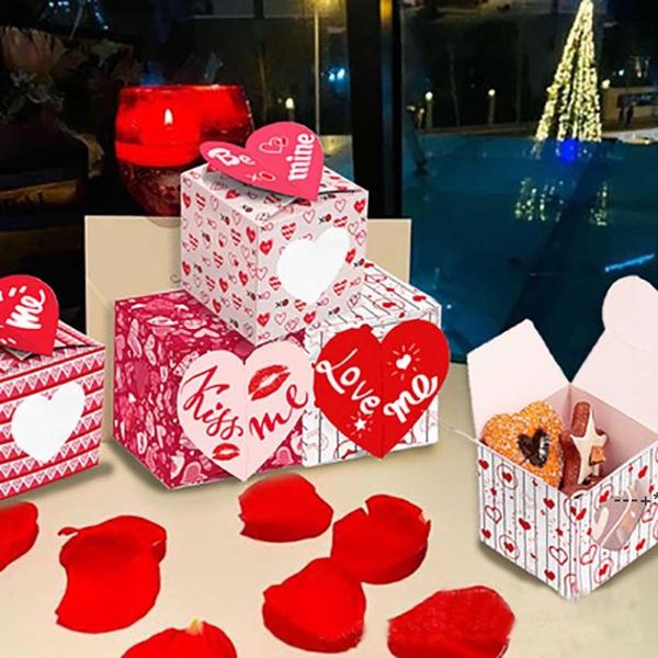 NEWPink Party Gifts Wrap Supplies Valentine&#039;s Day Hug Love Kiss Me Cookie Gift Box Three-dimensional Carton Couple Gifts With Cards RRA