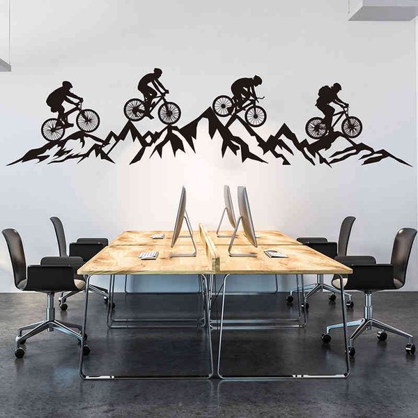 Large Bicycle Adventure Travel Sticker Office Bike Extreme Sport Hill Mountain Wall Decal Kids Room Vinyl Dec