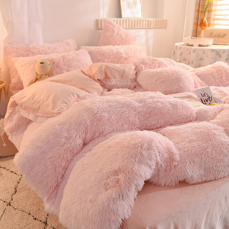 Plush Duvet Cover Set 4 Pieces King Queen Size Ultra Soft Bedding Set Faux Fur Design Comforter Home Bed Textiles