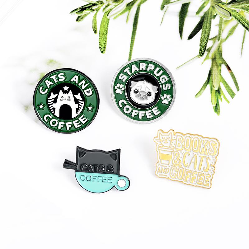 Pins, Brooches 2022 Cute Round Dog Enamel Pins Books Cats And Coffee Lapel Pin Shirt Bag Funny Animal Badge Jewelry Gift Friends Men Women
