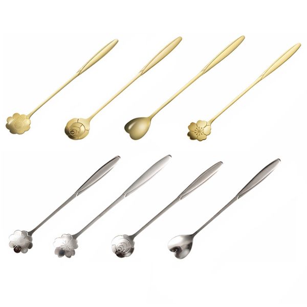 Stainless Steel Mixing Spoon Cherry Rose Heart Gold Silver Scoop Coffee Spoon Christmas Gifts Flowers Design Kitchen Accessories Tableware D