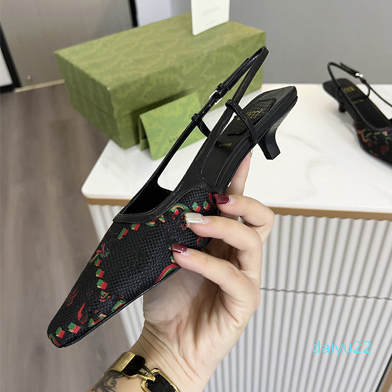 2022 top luxury designer latest fashion pointed hot drill mesh sandals women&#039;s middle foot tight heel metal buckle ankle bandage open toe ou