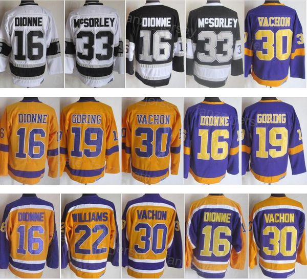 Men Vintage Hockey Retro 33 Marty McSorley Jerseys 16 Marcel Dionne 30 Rogatien Vachon 22 Tiger Williams 19 Butch Goring 32 Kelly Hrudey Yel