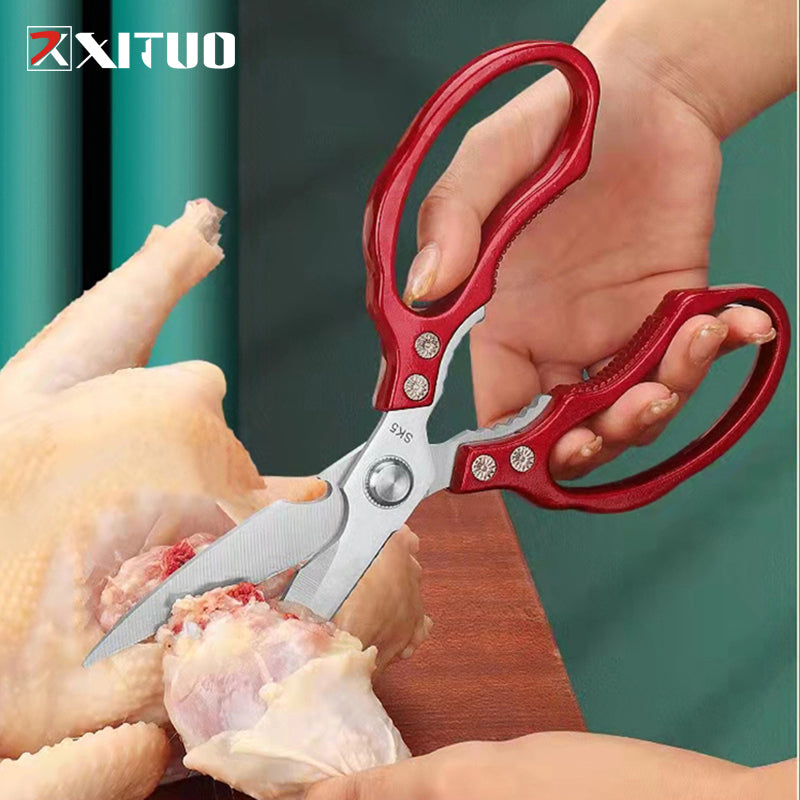 XITUO 5CR13 Stainless Steel Kitchen Multifunctional Strong Scissors Roast Meat Shear Knife Cut Meat Fish Kitchen Essentials