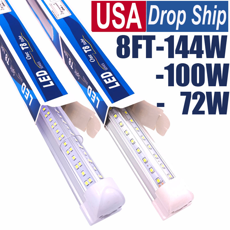 8Ft LED Work Lights for Shop , LEDS Tubes Fixture 8 feet 96 in Cooler Door Freezer ,Super Bright White V Shape Fluorescent Clear Cover Linkable Surf