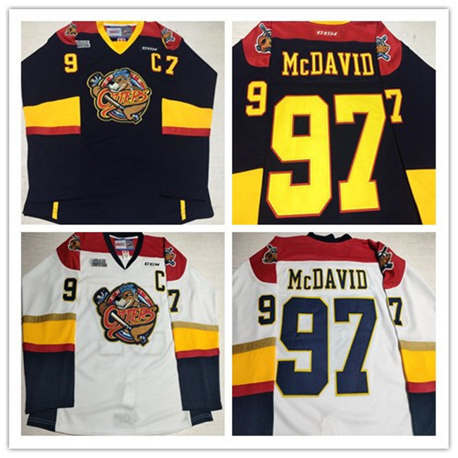 Custom Deluxe Edition #97 CONNOR McDAVID ERIE OTTERS AUTHENTIC HOCKEY JERSEY Navy White Mens Stitched CCM OHL Jerseys S-5XL Any Name Number