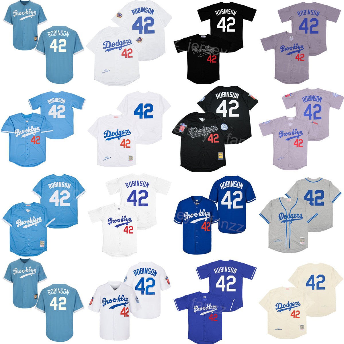 1955 Retro Baseball 42 Jackie Robinson Jersey Vintage Cool Base Team Color Blue White Grey Black All Stitched For Sport Fans Retire Cooperstown Exce