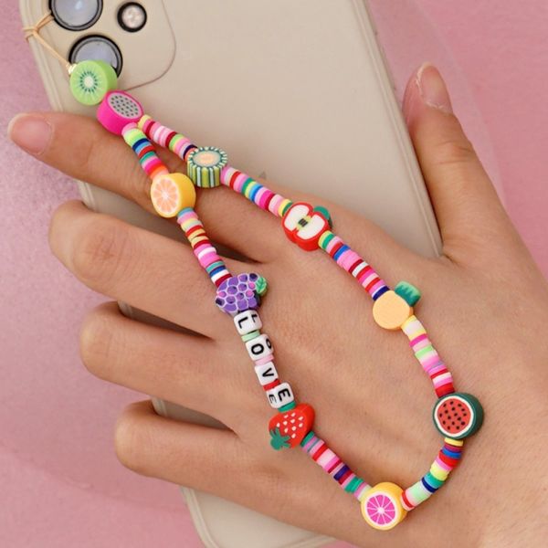Personality Women Style Mobile Phone Accessories Strap Polymer Clay Beads Strands for Phone Decorate