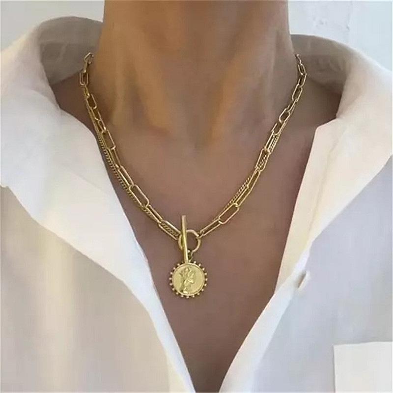 New Vintage Beauty Head Necklace Multi Chains Chokers Necklaces for Women Coin Pendant Necklace Gold Fashion Jewelry