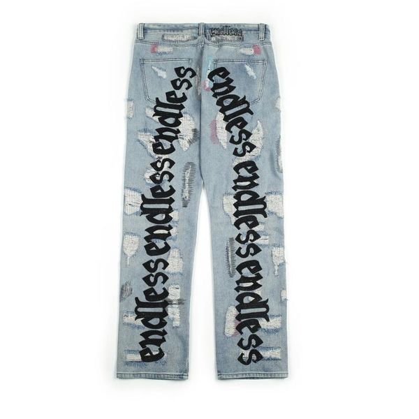 Endless Men Women Jeans High Quality Hip Hop Denim Pants Embroideredy Broken Do Old Hole Streetwear