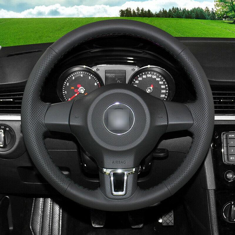 For Volkswagen Sagitar 2014 VW Hand-stitch Black leather Car Steering Wheel Covers Anti-slip fit all season car accessories