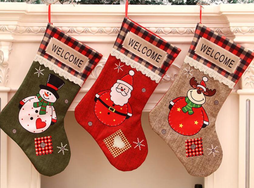 Creative high quality environmental protection canvas Christmas socks candy gift bag polyester Christmas Ornament party Christmas gift bag