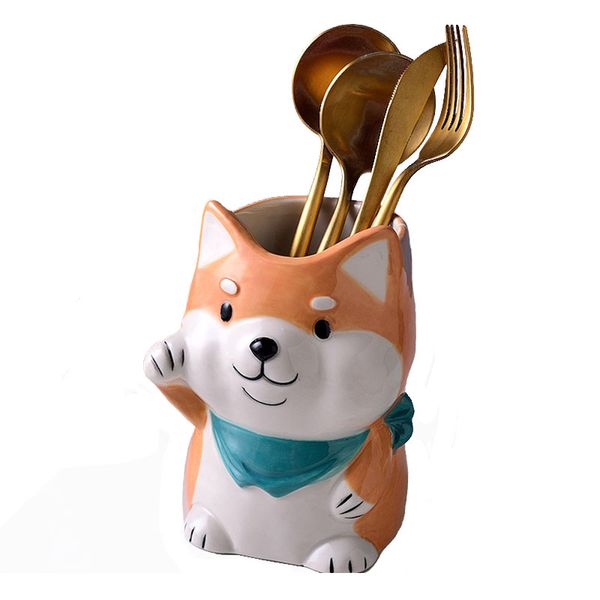Ceramic Cartoon Chopsticks Organizer Cute Animal Flatware Cyder Multi Purpose Kitchen Stoarge Holder Utensils Drainer Tank