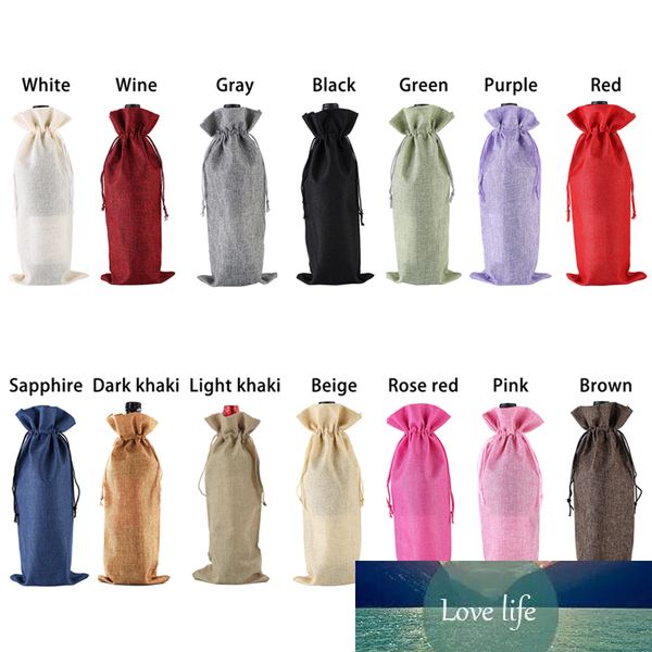 Linen Wine Bags Wine Bottle Covers with Drawstring Wine Bag Holder Carrier Packaging Bag Wedding Party Decor Gift