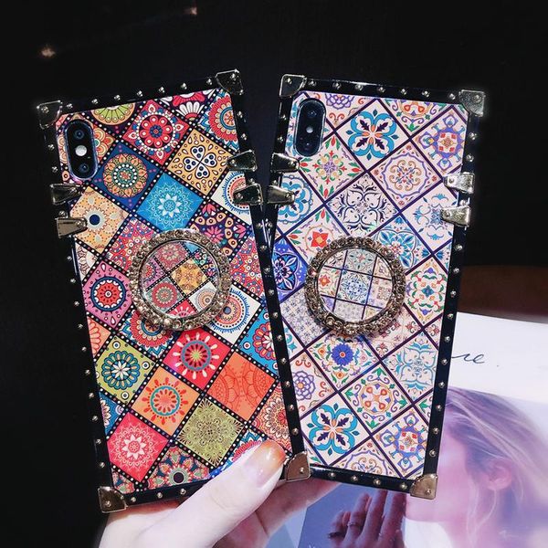 3D Bracket Ring Blu-ray Square Silicone cute case for iphone 11 Pro Max X XR XS MAX 6S 7 8 plus cover for samsung S8 S9 S10 E Note