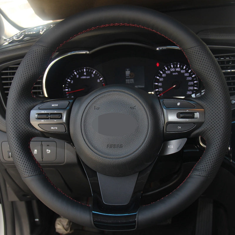 DIY Hand-stitched Black Soft Faux Leather Car Steering Wheel Cover for Kia K5 Optima 2014 2015