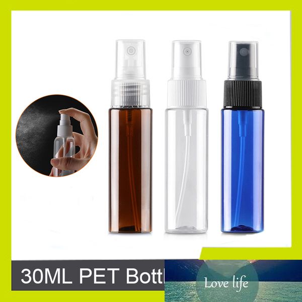 Sedorate 50 Pcs-Lot 30ML Plastic Perfume Spray Bottle Clear Brown Blue Automizer Mist Toner Refillable Travel Bottle LW008
