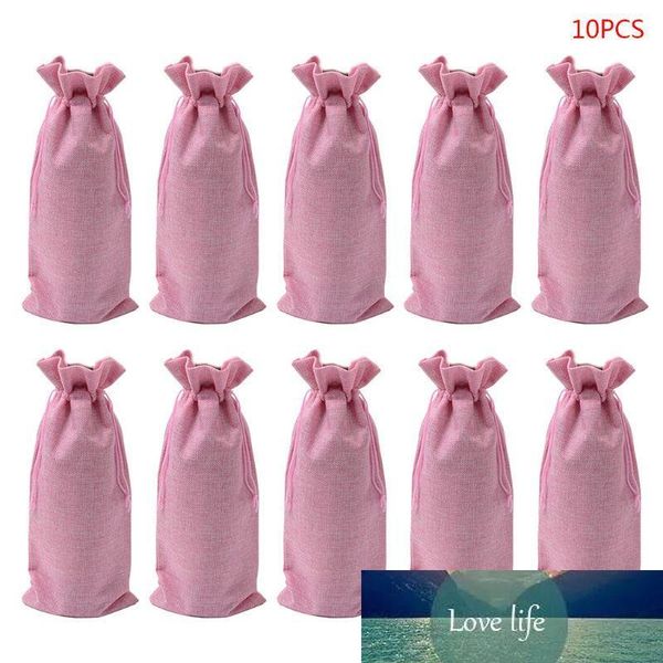 10pcs Rustic Linen Drawstring Champagne Red Wine Bottle Bag Gift Packaging Wrap