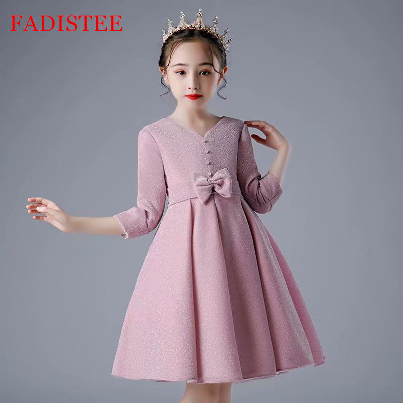 FADISTEE Dark Pink satin bow Girl dress Flower Girl Dresses vestidos lace Baby Girl Infant Dress Kids Formal Wear girls dress