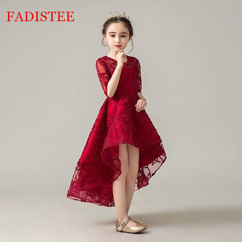 FADISTEE Burgundy high-low lace Pretty Flower Girl Dresses vestidos lace Baby Girl Infant Dress Kids Formal Wear girls dress