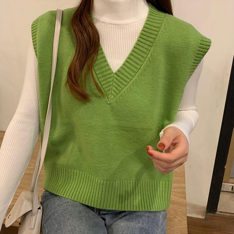 Autumn Women Sweater Vest 2020 Womens Elegant Student V neck Pullover Korean Loose Casual Knitting Tops Outerwear