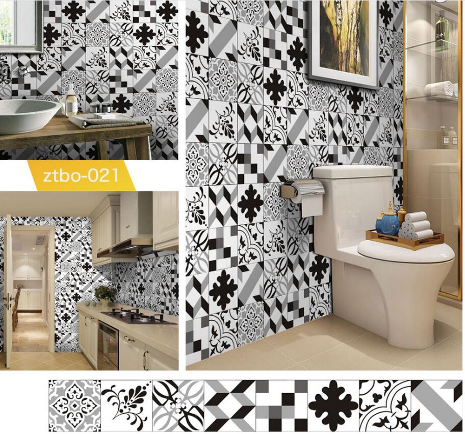 Waterproof Wallpapers Black and white grey minimalist tiles pasted with retro balcony porch self adhesive Sticker kitchen toilet wall paper