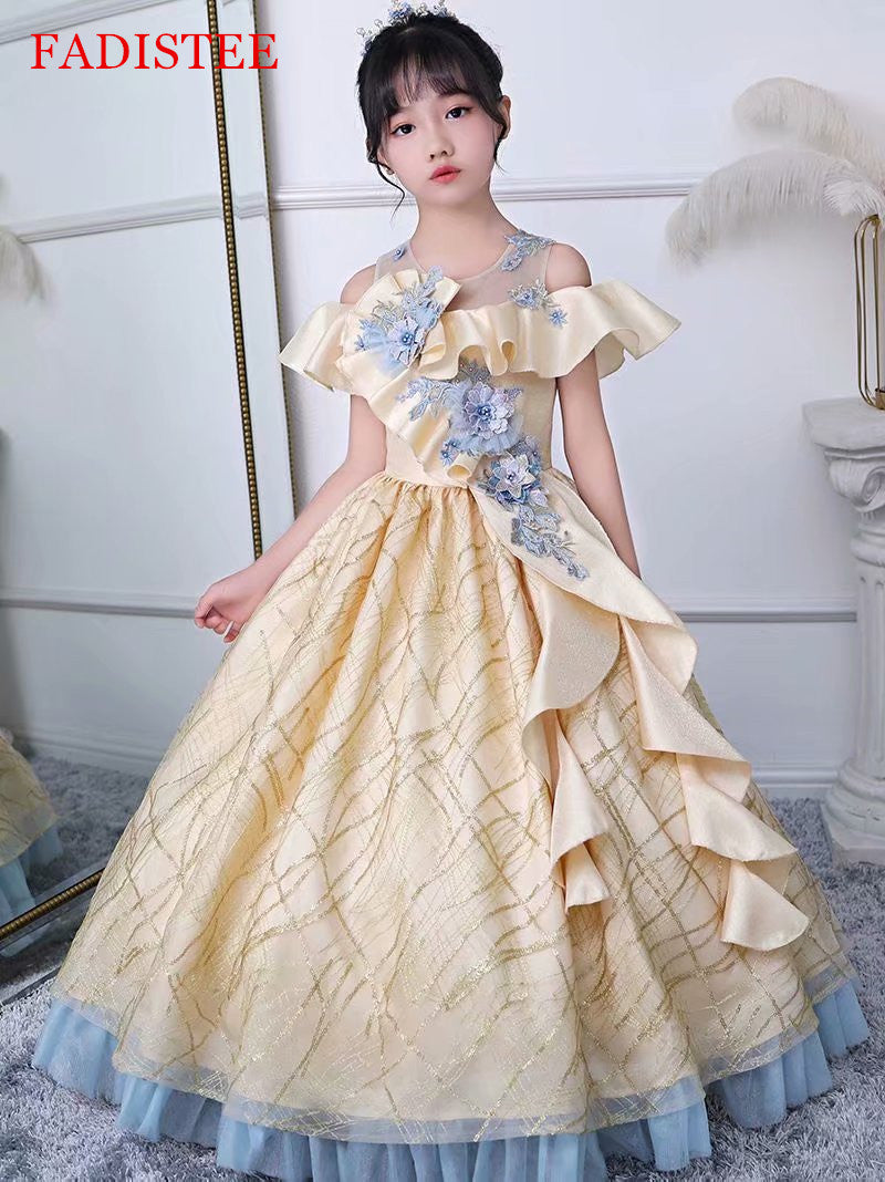 FADISTEE Girl dress Flower Girl Dresses vestidos lace Baby Girl Infant Dress Kids Formal Wear girls dress Floor-Length Satin