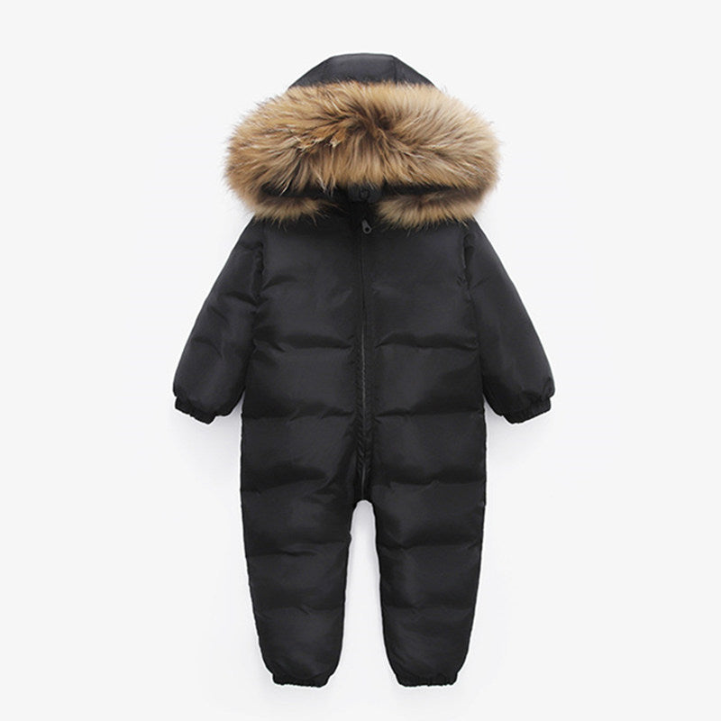 Russian Winter Infant Warm White Duck Down Rompers Children Outdoor Ski Sets new born Baby girl clothes Fur Hooded Jumpsuits -30 201028