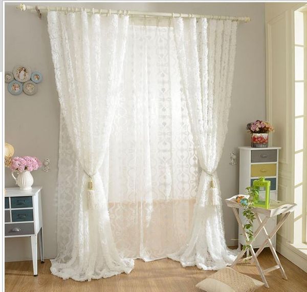 Korean Princess Style white rose Window Blackout Curtains For Living room girls Bedding room Drapes Cotinas para sala decorative