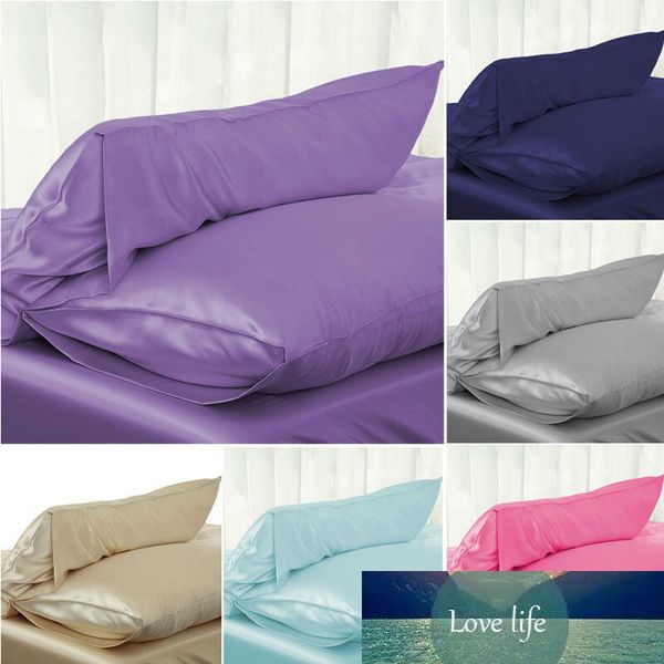 Solid Queen-Standard Silk Satin Pillow Case Bedding Pillowcase Smooth Home